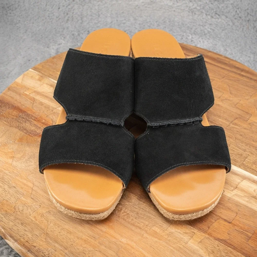 UGG Womens Eirene Espadrille Wedge Sandals Black Suede 1120038 Size‎ 9